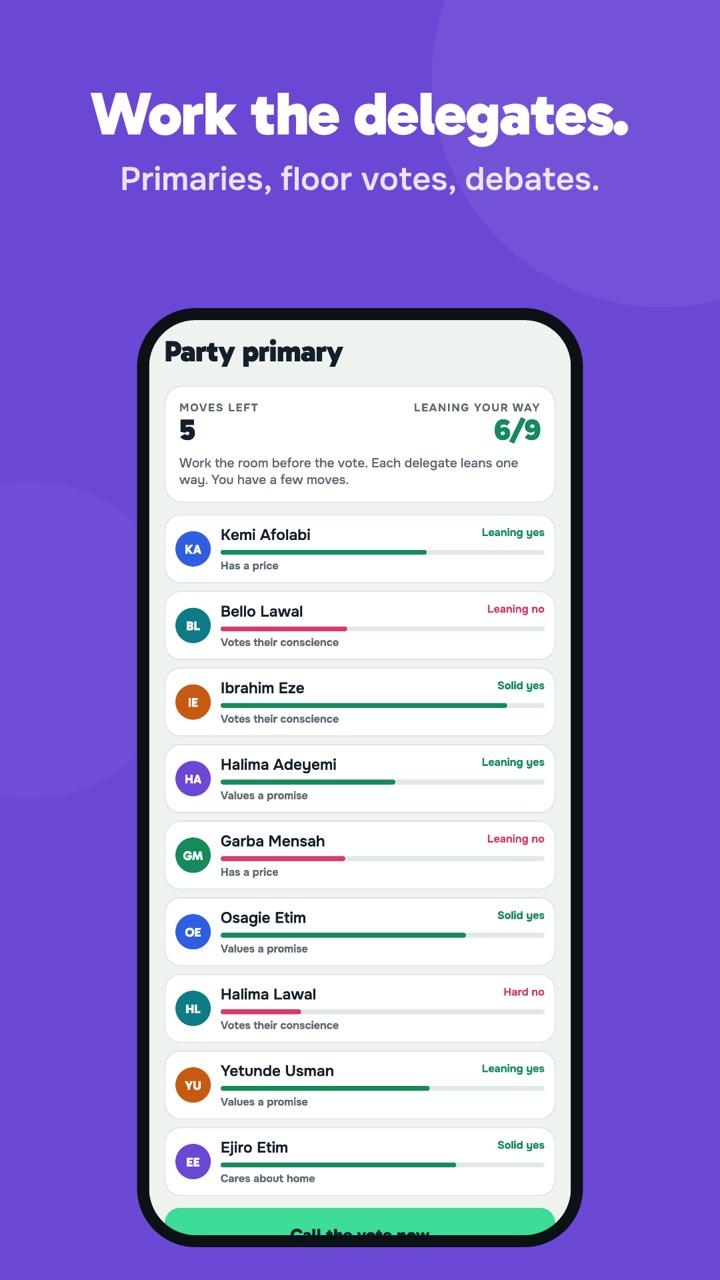 The delegate lobbying mini-game at a party primary