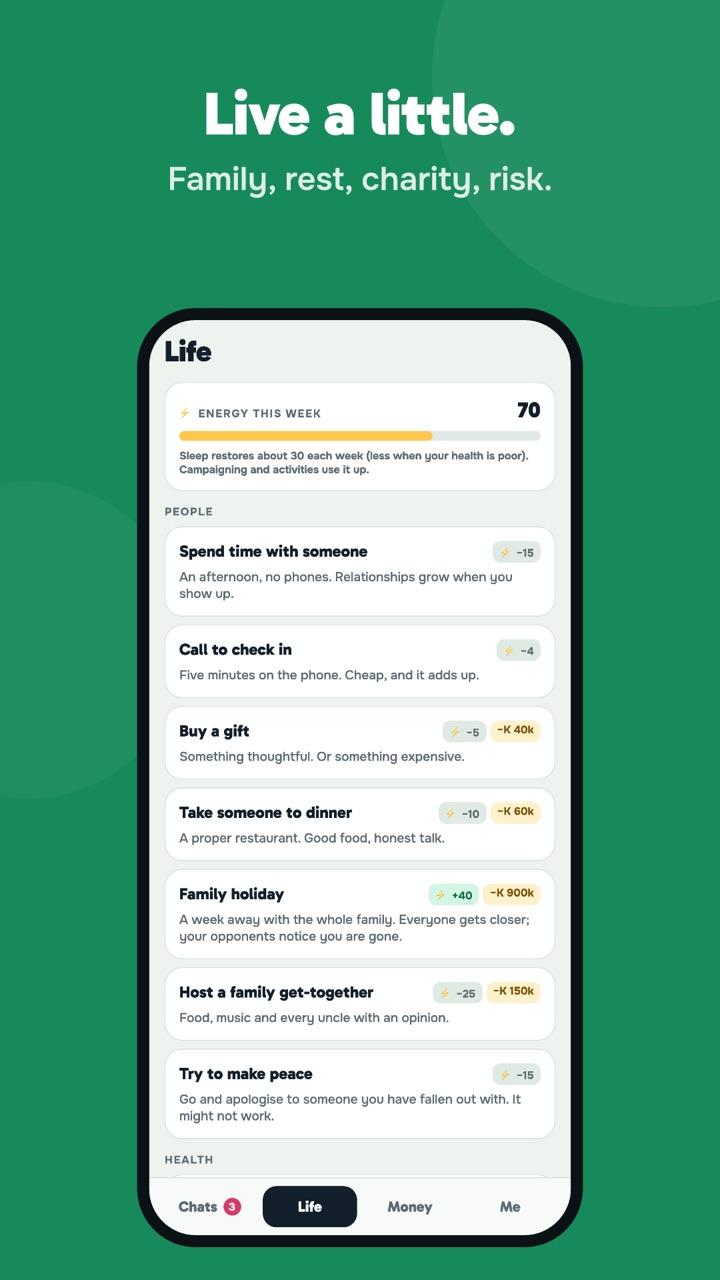 The Life tab of activities